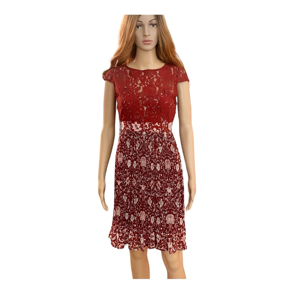Anthropologie Tracy Reese Red Romantic Peasant Floral Lace Midi Dress 2 Small